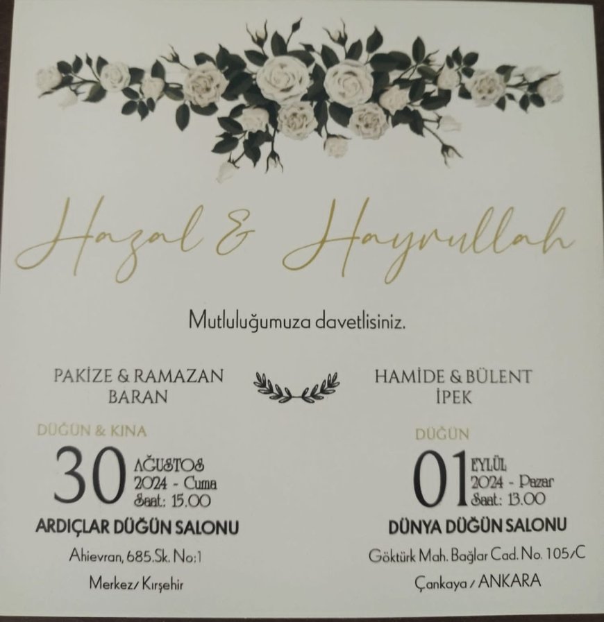 Ramazan Baran ve Bülent İpek’in Çocukları İçin Düğün ve Kına Merasimi Daveti
