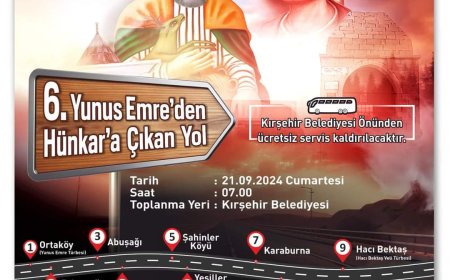 Duyuru: Kırşehir Belediyesi, 6. Yunus Emre'den Hünkara Çıkan Yol Etkinliği Düzenliyor.