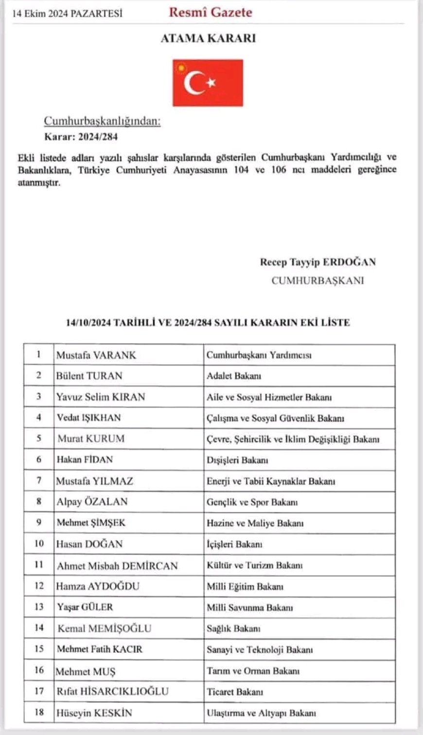 Yeni Hükümette Kritik Atamalar: Cumhurbaşkanı Erdoğan, Bakanlık ve Cumhurbaşkanı Yardımcılığı Görevlerini Belirledi.