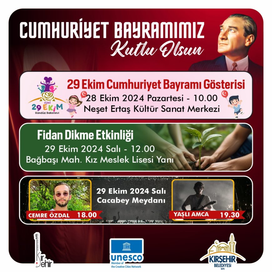 Kırşehir’de 29 Ekim Cumhuriyet Bayramı Etkinlikleri:Kırşehir Belediyesi'nden Coşku Dolu Bir Kutlama Programı